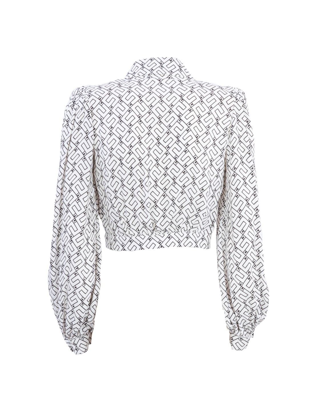 shop ELISABETTA FRANCHI  Camicia: Elisabetta Franchi camicia crop in viscosa stampa logo.
Camicia crop in doppia georgette di viscosa con stampa logo all-over. 
È caratterizzata da fascione in vita e spalle strutturate.
Bottoni in metallo dorato.
Composizione: 100% Viscosa.
Fabbricato in Italia.. CA00336E2-E84BURRO/NERO number 6421718